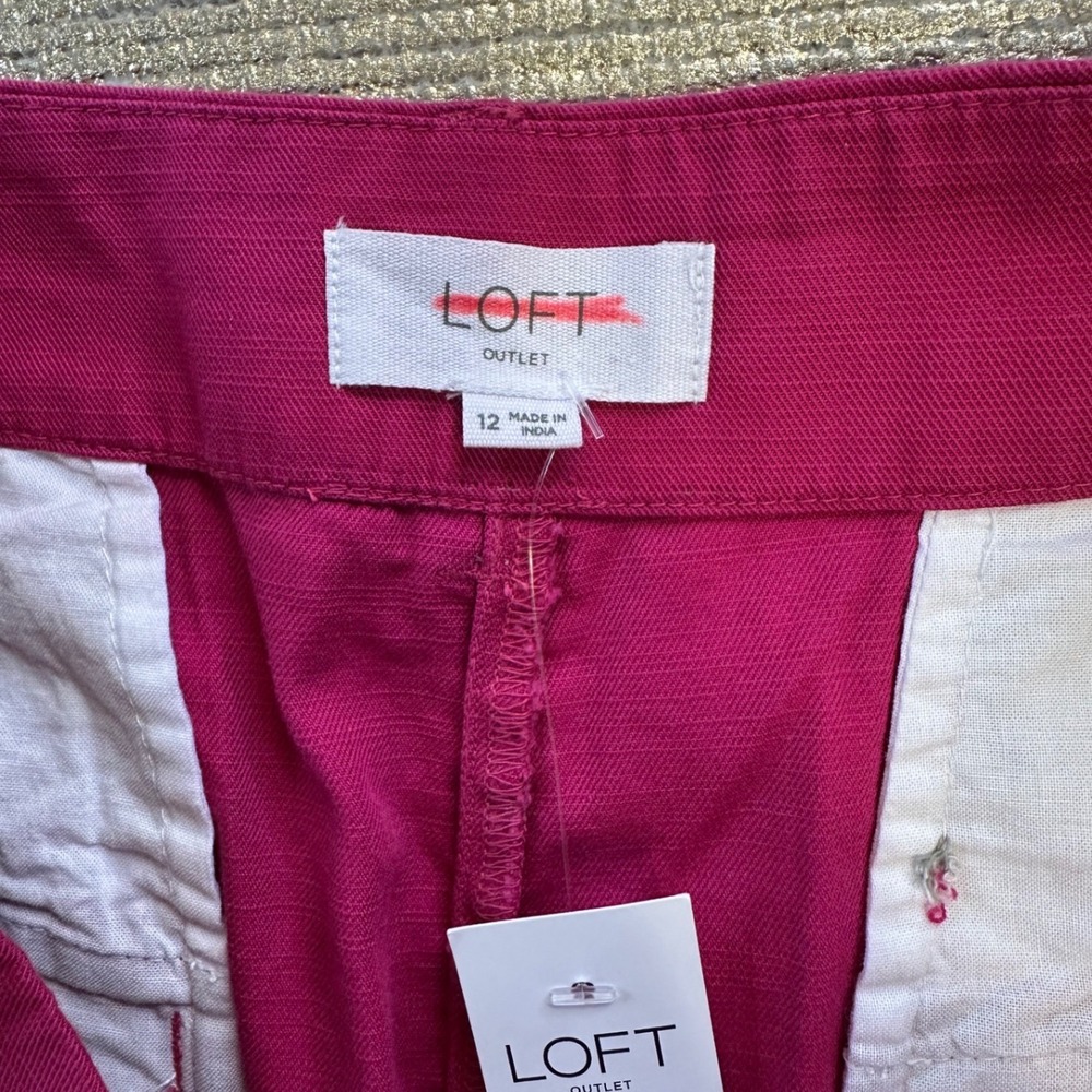 LOFT Outlet Magenta Pink High-Waist Pleated Shorts Cotton Blend NWT 12 - Picture 5 of 7